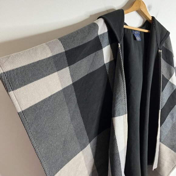 Rachel Roy Women's Fleece Cape Poncho One Size Black Plaid Hooded Open Jacket - Picture 3 of 6